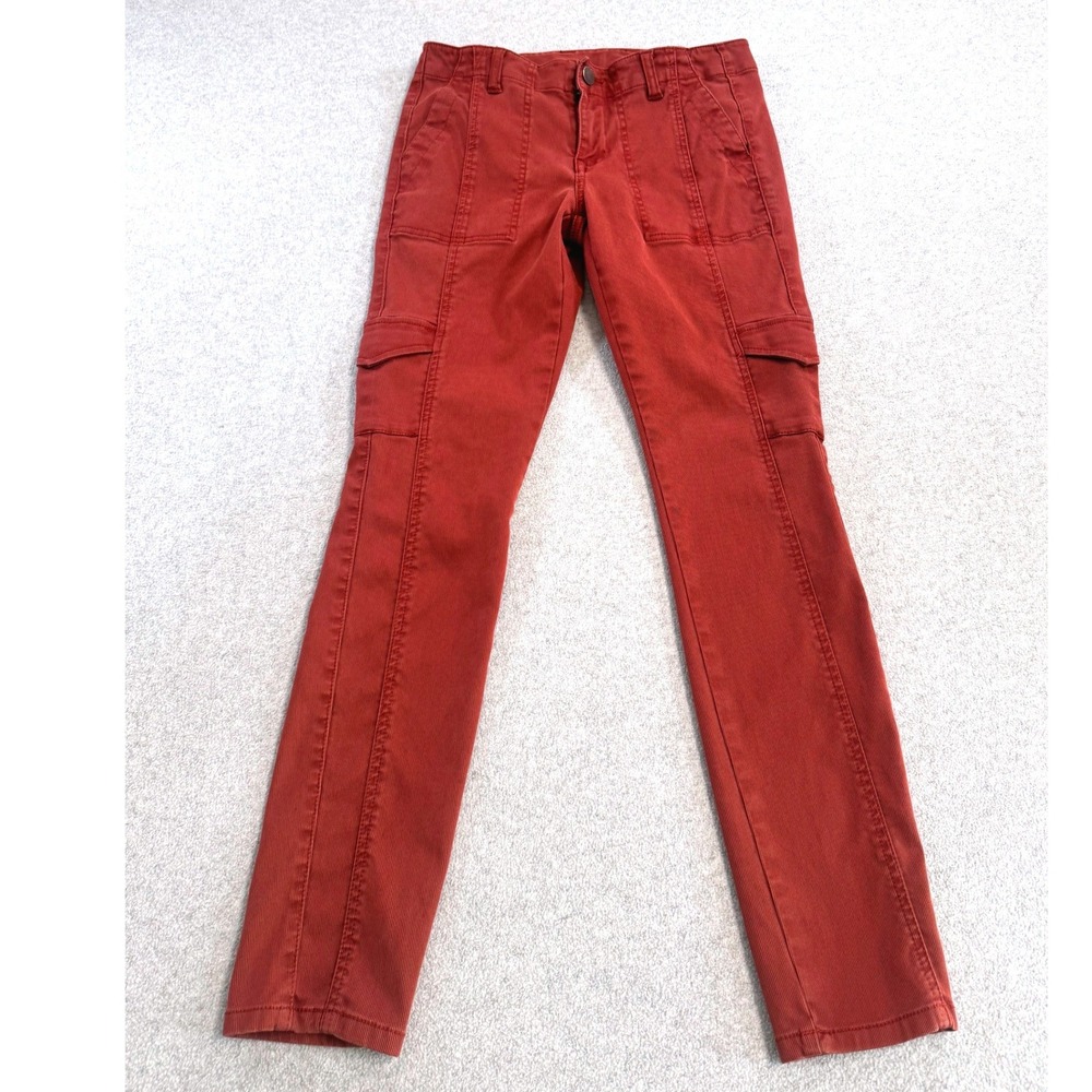 Cabi Cargo Pants Womens 27 Rust Corduroy Slim Utility Seam Detail Workwear Chic